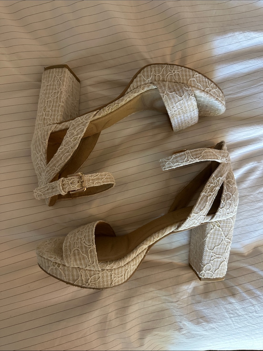 CL by Laundry Cream Lace Platform Block Heel Sandals
